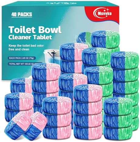 Msvvko Toilet Bowl Cleaner Tablets 40 Packs, Two Colors Toilet Bowl Cleaners with Sustained-Release Technology, Keep Bathroom Toilet Stain Free and Prevent Limescale Buildup, 106oz