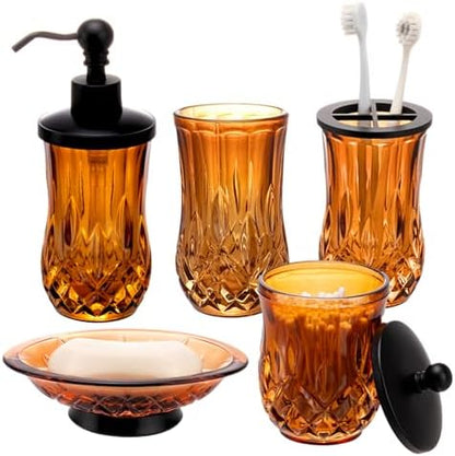 Amber Bathroom Accessories, Round Thick Glass & Zinc Alloy Pump