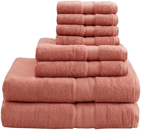 Madison Park 800GSM 100% Cotton Bathroom Bath Towel Set of 8, Coral