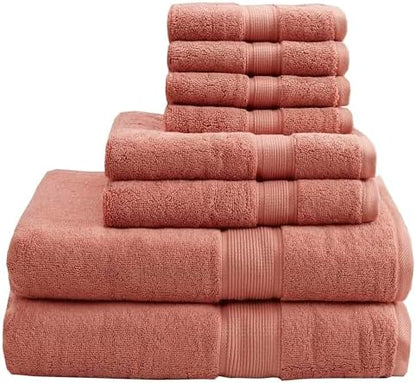 Madison Park 800GSM 100% Cotton Bathroom Bath Towel Set of 8, Coral