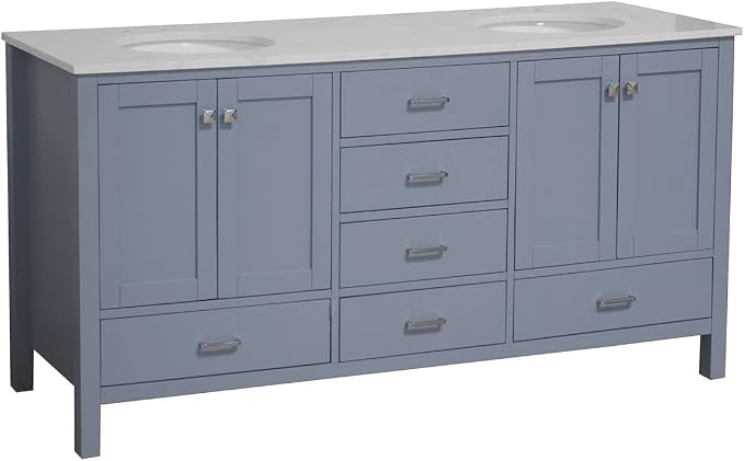 Horizon 72-inch Double Bathroom Vanity (Engineered Carrara/Powder Blue): Includes Powder Blue Cabinet with Engineered Carrara Countertop and White Ceramic Sinks