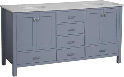 Horizon 72-inch Double Bathroom Vanity (Engineered Carrara/Powder Blue): Includes Powder Blue Cabinet with Engineered Carrara Countertop and White Ceramic Sinks