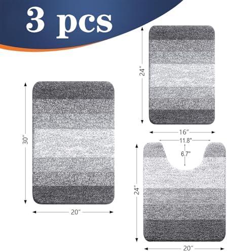 OLANLY Microfiber Bathroom Rugs Sets 3 Piece, 30"x20"+24"x16"+24"x20"