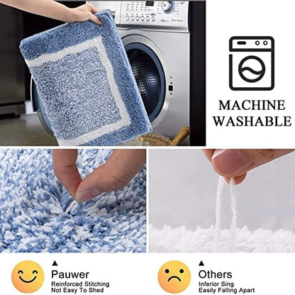 Pauwer Bathroom Rugs Sets 2 Piece, Non Slip Washable Bath Mat, Blue