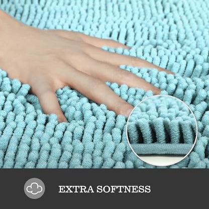 Yeaban Chenille Baby Blue Bathroom Rug 36"x60",Non-Slip Rubber Backing
