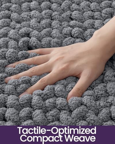 DEXI Bathroom Rugs 36x24, Non Slip Washable Chinelle Bath Mat, Grey