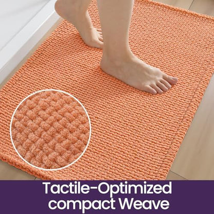 DEXI Chenille Bath Mat 24x16, Soft Absorbent Bathroom Rugs, Orange