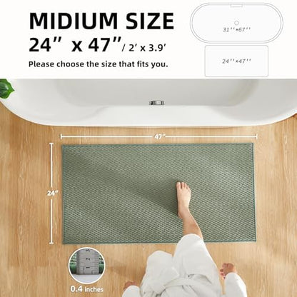 TYUU Bathroom Rugs Non Slip Washable, Super Absorbent Thin Bath Mat Quick Dry Low Pile Bathroom Rug, Sage Green 24"x47"