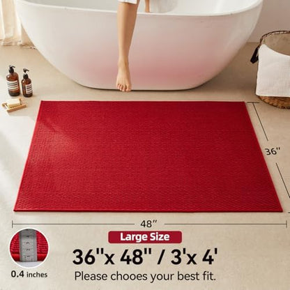 Triohero Large Bathroom Rugs Non Slip Washable Bath Rugs Super Absorbent Bathroom Rug Thin Quick Dry Low Pile Bath Mats, Red 36"x48"