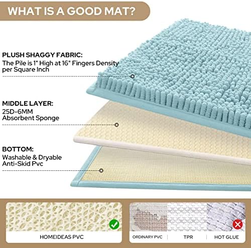 HOMEIDEAS Light Blue Chenille Bathroom Rugs Set of 3, Non Slip Bath Mat