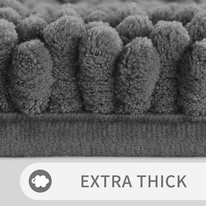 Yimobra Toilet Rugs U Shaped Washable 24 x 20, Non Slip and Super Absorbent Toilet Mat, Quick Dry, Ultra Luxury Microfiber Chenille Plush Fluffy Contour Bath Rugs for Toilet Base, Dark Gray