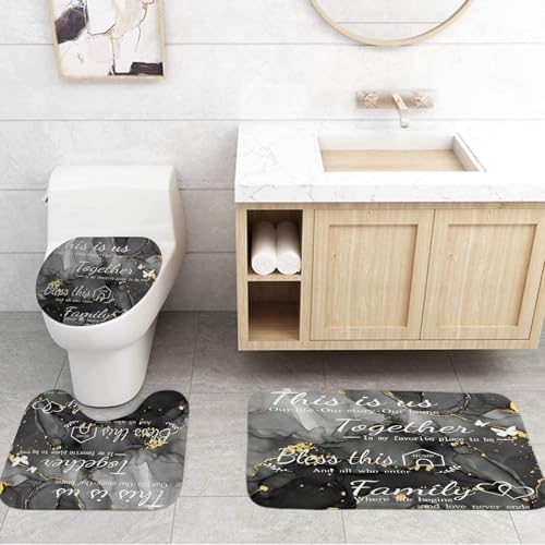 4Pcs Family Marble Shower Curtain Sets with Rugs