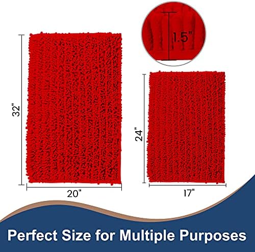 Luxury Chenille Red Bathroom Rugs Sets 2 Piece, Thickened Hot Melt Rubber Bottom Bath Mats for Bathroom Non Slip,Bath Rugs Quick Dry Machine Washable for Shower Mat (32"x20"+17"x24")