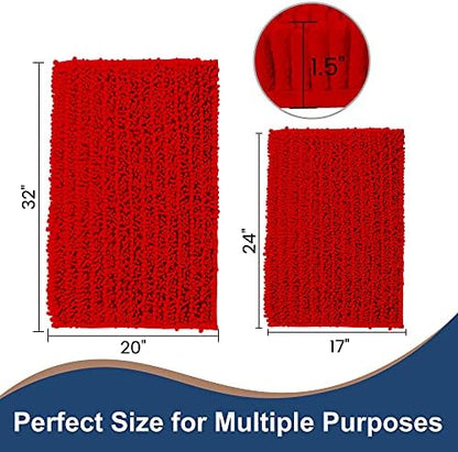 Luxury Chenille Red Bathroom Rugs Sets 2 Piece, Thickened Hot Melt Rubber Bottom Bath Mats for Bathroom Non Slip,Bath Rugs Quick Dry Machine Washable for Shower Mat (32"x20"+17"x24")