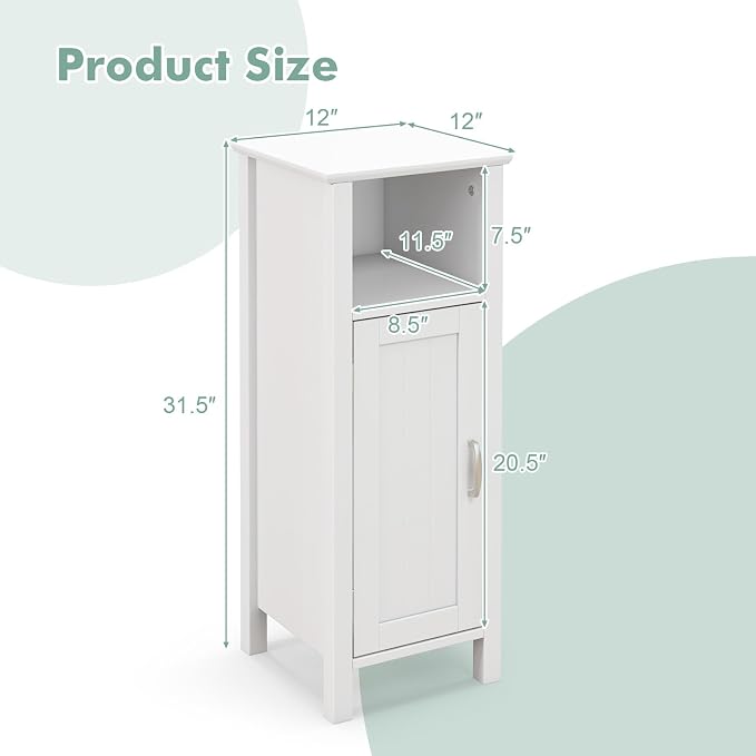 Giantex Narrow Bathroom Storage Cabinet with Adjustable Shelf (White) | Corner Unit with Open Compartment, Anti-toppling Device, Freestanding Small Storage Organizer for Living Room