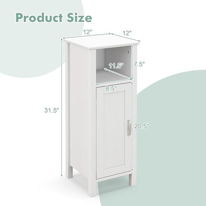 Giantex Narrow Bathroom Storage Cabinet with Adjustable Shelf (White) | Corner Unit with Open Compartment, Anti-toppling Device, Freestanding Small Storage Organizer for Living Room