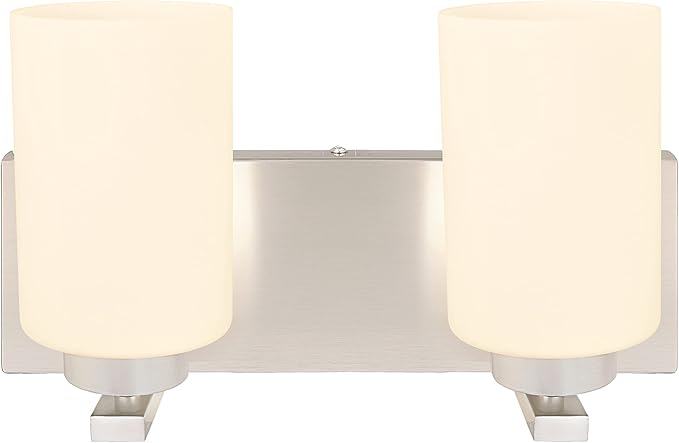 Aspen Creative 62219, Two-Light Metal Bathroom Vanity Wall Light Fixture, 14" Wide, Transitional Design in Satin Nickel