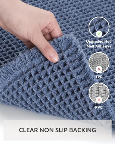 tchdio Waffle Bath Mat-Runner Rug, Super Absorbent Non Slip Bath Mats for Bathroom Machine Washable Long Rugs with Tassels, Bath Rugs for Bathroom Floor Beside Tub, 2' x 4'(24" x 48"), Blue