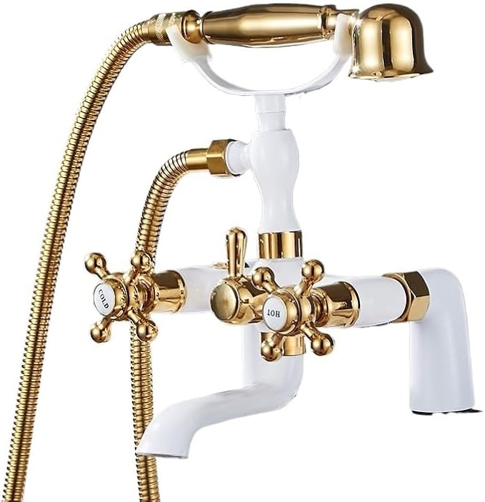 Faucet Brass Bath Set with Double Handle 2 Function Hand Shower Rotating Faucet Hot Cold Water Mixing(Black Gold-1) Faucet
