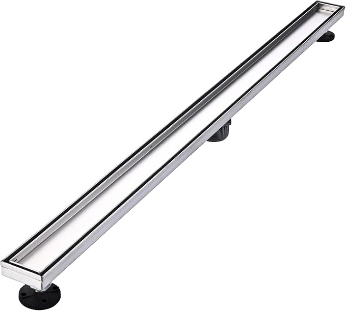 Linear Shower Floor Drain, 48 Inch Brushed Nickel 304 Stainless Steel Bathroom Drains Kit, Rectangular Shower Trench Drain with Reversable Tile-in Pattern Drain Cover & Hair Catcher