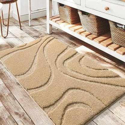 DEXDE Bathroom Rugs Non Slip Bath Mats Carpet for Shower Floor 20x32 Beige
