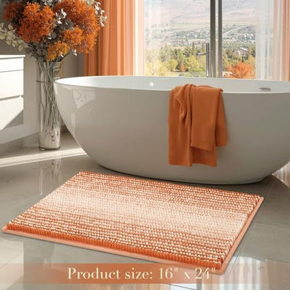 BSICPRO Fall Bathroom Rugs, 17x24 Chenille Bath Mats, Pumpkin Orange