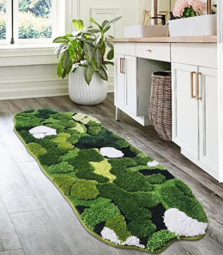 Hifuwan Cute Green Moss Bathroom Runner Rugs, Plant Leaf Bath Mats 20 x 43