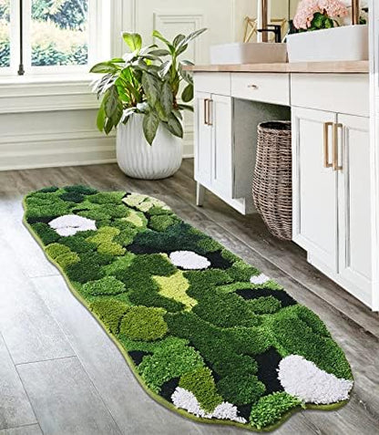 Hifuwan Cute Green Moss Bathroom Runner Rugs, Plant Leaf Bath Mats 20 x 43