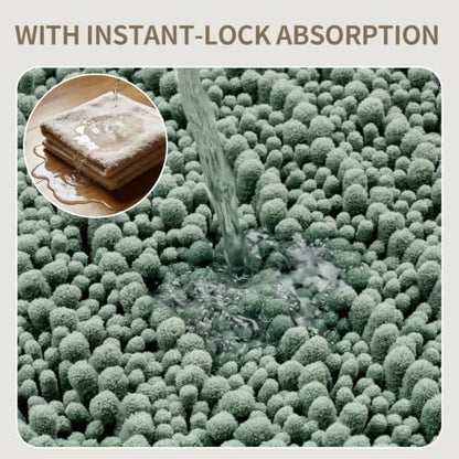 Bathroom Rugs Non Slip Washable 32x20, Extra Thick Soft Chenille Absorbent Bath Mat, High Density Barrier Non Slip Backing, Quick Dry Plush Shaggy Floor Carpet for Tub&Shower, Sage Green
