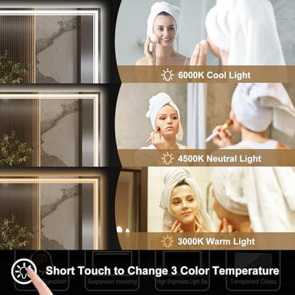 Ratsamee 55"x36" LED Bathroom Mirror with Lights, Backlit + Front Lit