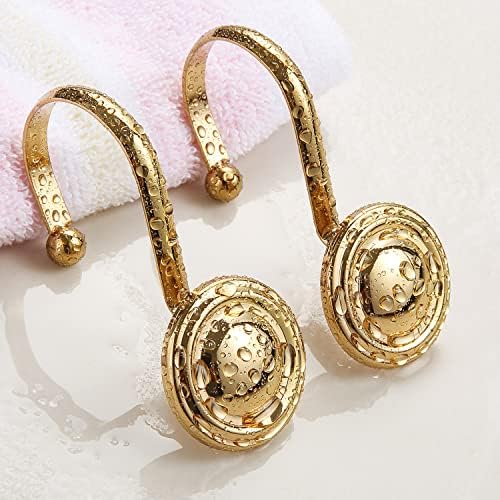 CHICTIE Gold Shower Curtain Hooks Rings, Decorative Shower Hook for Shower Curtain, Rustproof Modern Shower Rings Hangers for Bathroom Curtains Rods, Set of 12