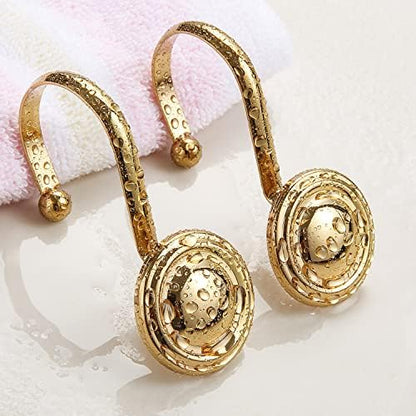 CHICTIE Gold Shower Curtain Hooks Rings, Decorative Shower Hook for Shower Curtain, Rustproof Modern Shower Rings Hangers for Bathroom Curtains Rods, Set of 12