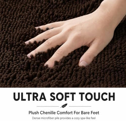Bathroom Rugs Sets 2 Piece,Super Absorbent Soft,Thick,Machine Washable Chenille Bath Mat,Non Slip Toilet Floor Rug,Bath Mats for Bathroom,20x32 Plus 20x20 U Shape,Coffee