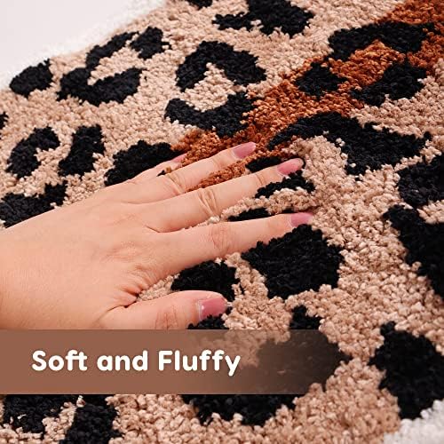 Panstar Leopard Bath Mat for Bathroom, Cute Brown Leopard Cartoon Bath Mats Non Slip Animal Shaped Absorbent Bathtub Rug Bathroom Plush Shower Rugs