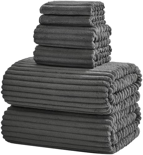 6 Piece Bath Towel Set, 30"x60" Towels, Charcoal Gray