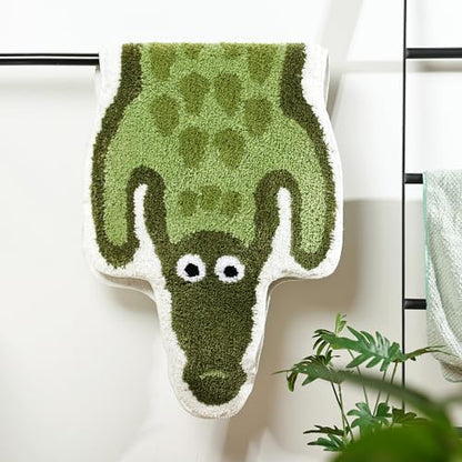 Panstar Crocodile Bath Mat for Bathroom, Cute Animal Bath Mats Non Slip Alligator Shaped Absorbent Bathtub Rug Bathroom Plush Shower Rugs