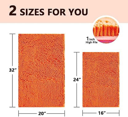 BOANKODU Bathroom Rugs Sets 2 Piece, Extra Soft Chenille Bath Mat Ultra Absorbent Bathroom Rug, Bathroom Mat with Non-Slip Bottom, Machine Washable Bath Rugs (20x32 Inch + 16x24 Inch, Orange)