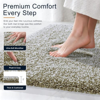 OLANLY Microfiber Bathroom Rugs 30x20, Quick Dry Mat, Moss Green and White