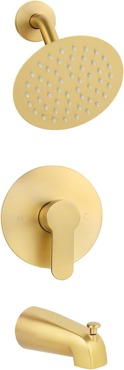 Brushed Gold Shower Faucet Set with Valve, Gold Shower Head and Handle Set, Brushed Gold Shower Head