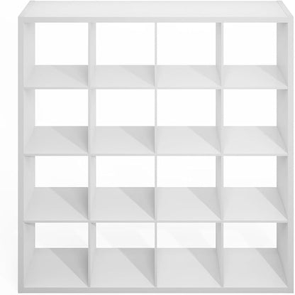 Furinno Simple Cube Storage Organizer, 16-Cube Display Shelf, Open Back Shelving Unit, Storage Shelves, Extra Thick Frame, for Organization and Storage, Living Room, Home Office, White