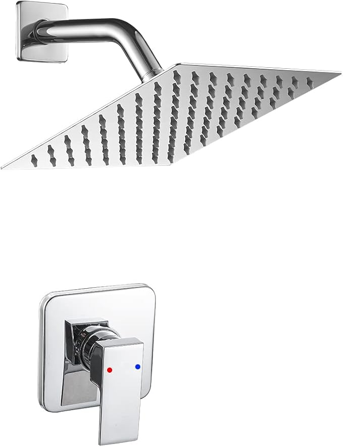Shower Faucet Polished Chrome Rain Shower Head Shower Faucets Sets Complete Bathroom Rainfall Shower System, Single Function Shower Trim Kit with Rough-in Valve