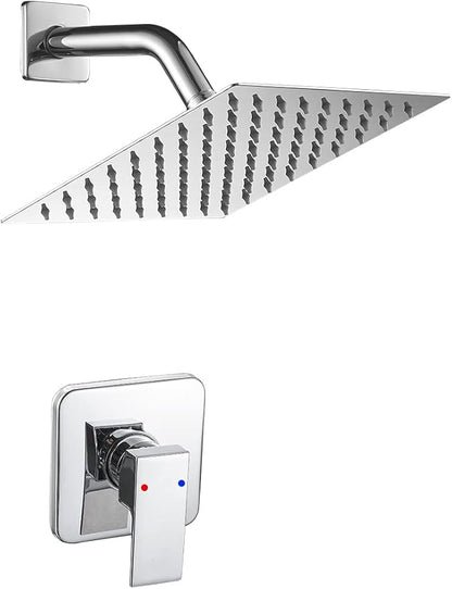 Shower Faucet Polished Chrome Rain Shower Head Shower Faucets Sets Complete Bathroom Rainfall Shower System, Single Function Shower Trim Kit with Rough-in Valve