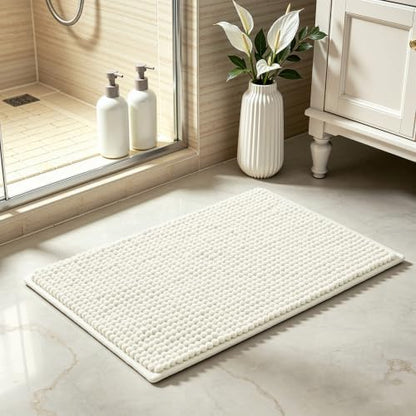 SUBRTEX Bathroom Rugs, 24" x 36" Chenille Bath Rug Soft Short Plush Bath Mat Soft Shower Mat Water Absorbent Shower Mat Quick Dry Machine Washable, Cream White