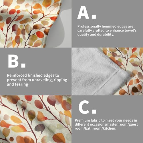 Leaves Floral Hand Towels 14x28 Inch 2Pcs Pack Orange Color Boho Floral Absorbent Soft Fingertip Tea Towel Dish Towel Cloth for Sports Gym Yoga Kitchen Bathroom Home Decor