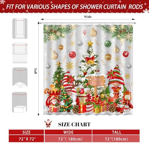 Boho Shower Curtains for Bathroom Mid Century Minimalist Abstract Aesthetic Modern Bathroom Decor Curtain Machine Washable Waterproof Fabric with 12 Hooks (Christmas Gnome White, 72"W x 72"L)