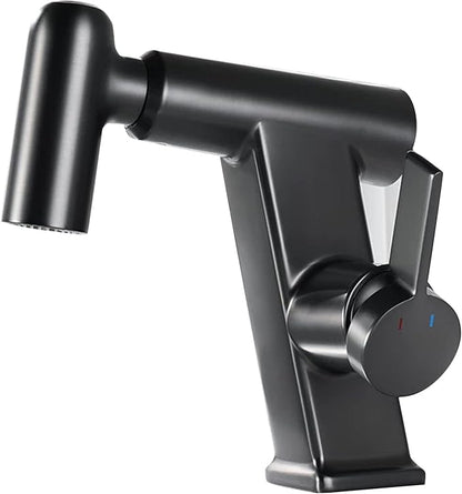 JRUIA White Bathroom Faucet, Brass Sink Mixer Tap, Pull Out Spray, Three Water Output Modes, Modern Swivel Kitchen Faucet,Grey