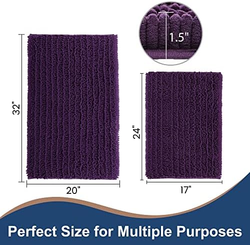 Luxury Chenille Plum Bathroom Rugs Sets 2 Piece, Thickened Hot Melt Rubber Bottom Bath Mats for Bathroom Non Slip,Bath Rugs Quick Dry Machine Washable for Shower Mat (32"x20"+17"x24")