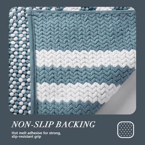 BSICPRO Bathroom Rugs, 17x24 Chenille Bath Mats, Denim Blue