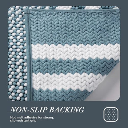 BSICPRO Bathroom Rugs, 17x24 Chenille Bath Mats, Denim Blue