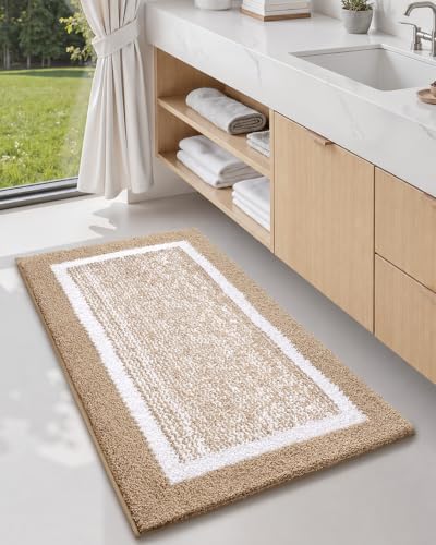 Color&Geometry Simple and Stylish Bath Mats for Bathroom, 20"x32",Khaki